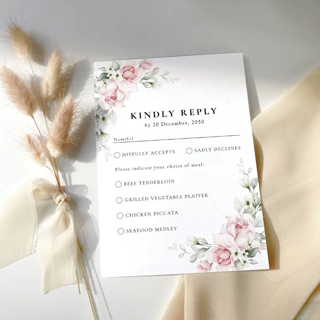 Blush Pink Roses Wedding Ceremony RSVP Card (Creator Uploaded)