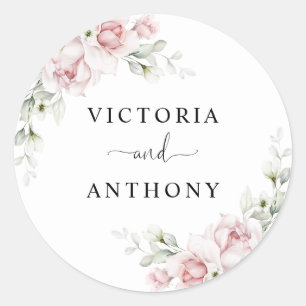 Blush Pink Roses Wedding Classic Round Sticker