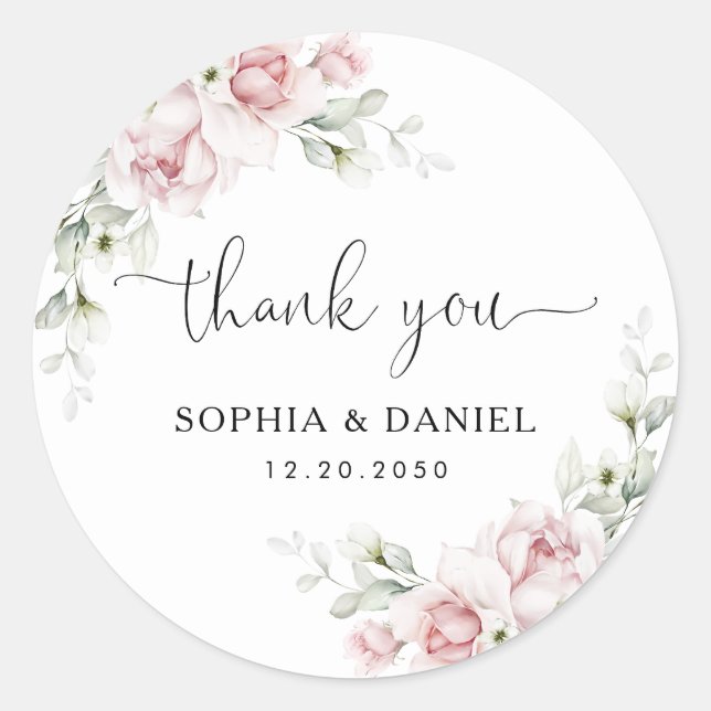 Blush Pink Roses Wedding Classic Round Sticker (Front)