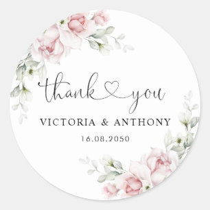 Blush Pink Roses Wedding Classic Round Sticker