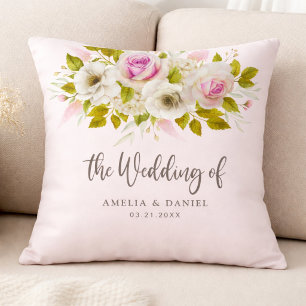 Blush Pink Roses Wedding Decor Gift Throw Pillow