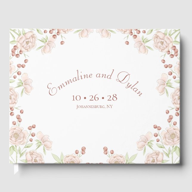 Blush Pink Roses Wedding Guest Book (Front)