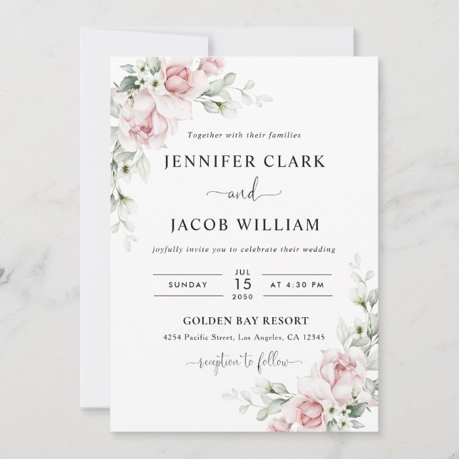 Blush Pink Roses Wedding Invitation (Front)