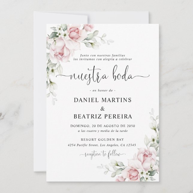 Blush Pink Roses Wedding Invitation (Front)