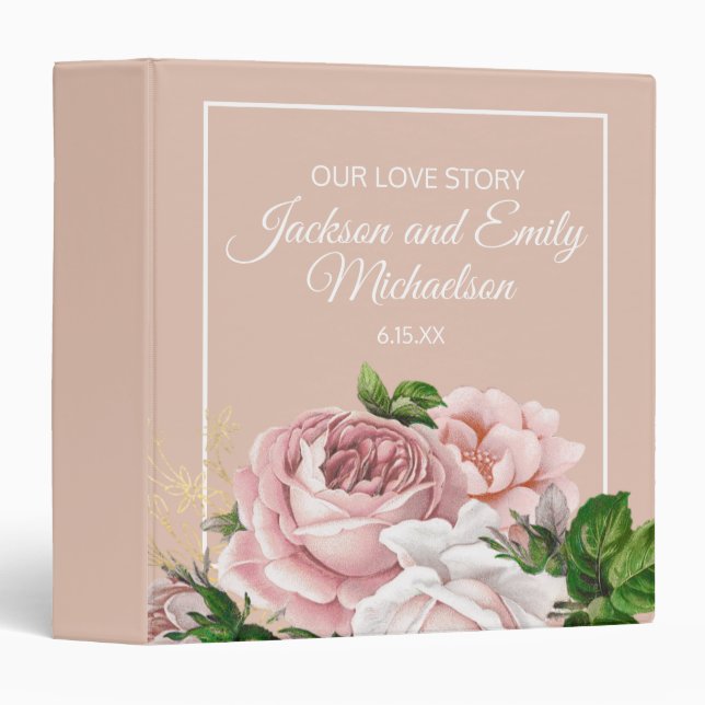 Blush Pink Roses Wedding Married Couple Scrapbook Binder (Front/Spine)