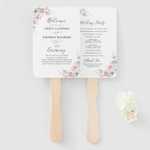 Blush Pink Roses Wedding Program Hand Fan