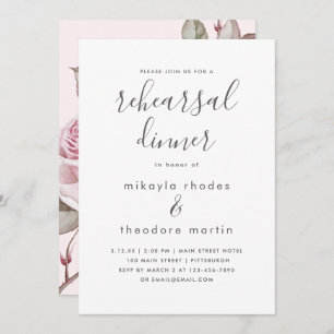 Blush Pink Roses Wedding Rehearsal Dinner Card