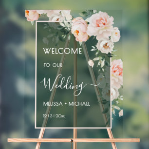Blush Pink Roses Wedding Transparent Acrylic Sign