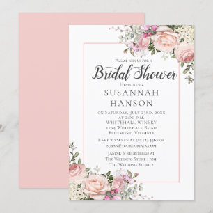 Blush Pink Roses White Hydrangeas Bridal Shower Invitation