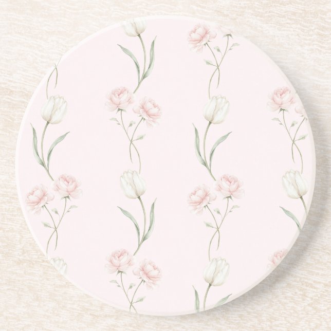 Blush Pink Roses White Tulips   Coaster (Front)