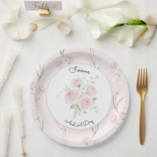 Blush Pink Roses White Tulips Wedding Paper Plate