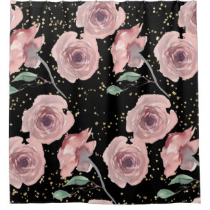 Blush Pink Roses with Gold Sparkles on Black