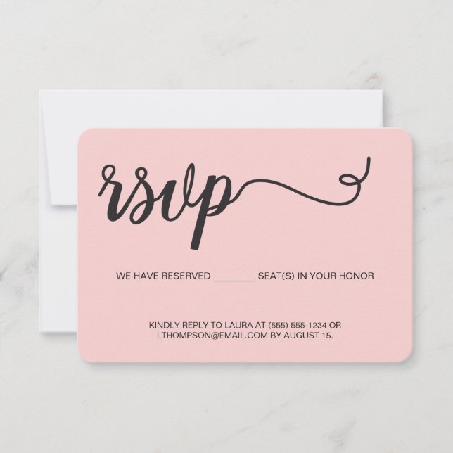 Blush Pink RSVP without mailing Reserved Seat Card (Front)