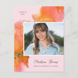 Blush Pink & Rust Watercolor Photo Graduation  Postcard