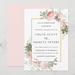 Blush Pink Rustic Floral Wedding Invitation