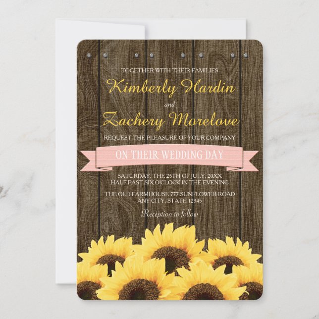 BLUSH PINK RUSTIC SUNFLOWER WEDDING INVITATION (Front)