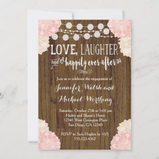 Blush Pink Rustic Wood Engagement Party Invitation