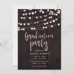 Blush Pink Rustic Wood Lights Graduation Party Invitation