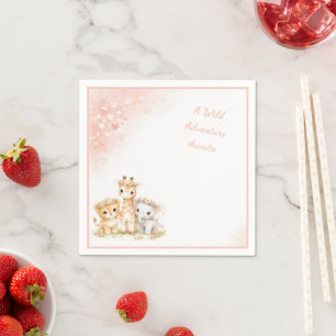 Blush Pink Safari Lion Elephant Giraffe Kids Napkin