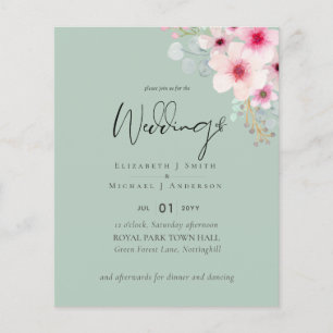 Blush Pink Sage Floral Wedding INVITES Budget