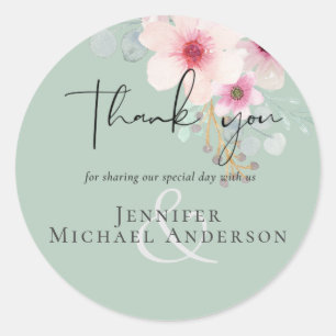 Blush Pink Sage Floral Wedding Script Budget Classic Round Sticker