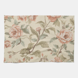 Blush Pink Sage Green Beige Shabby Chic Floral Kitchen Towel