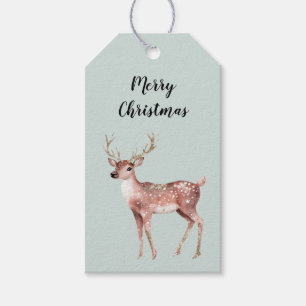Blush  Pink Sage Green Christmas Deer Gift Tags