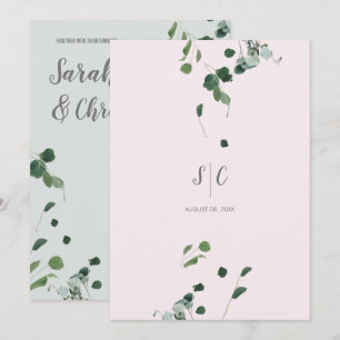 Blush Pink Sage Green Leaves Botanical Eucalyptus  Invitation