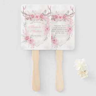 Blush Pink Sage Peony Deer Antlers Wedding  Hand Fan