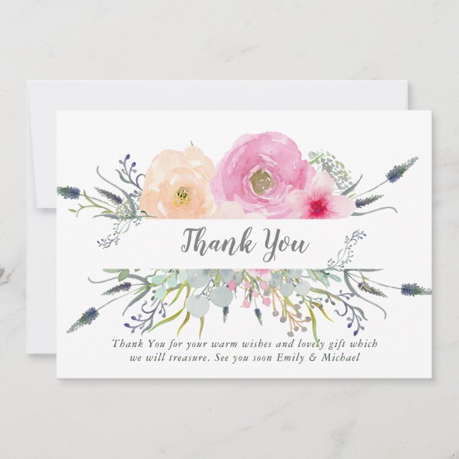 Blush Pink Sage Thank You Card Boho Herbs (Front)