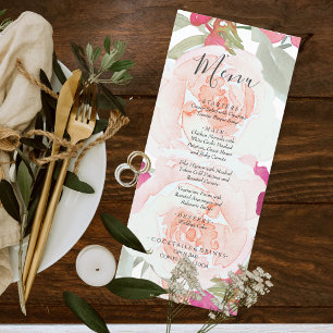 Blush Pink Sage Watercolor Floral Wedding  Menu