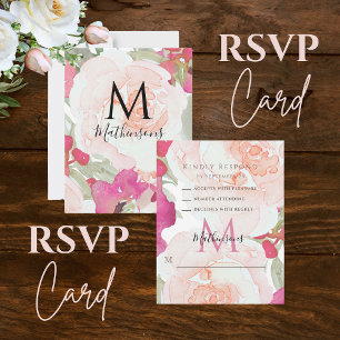 Blush Pink Sage Watercolor Floral Wedding RSVP Card
