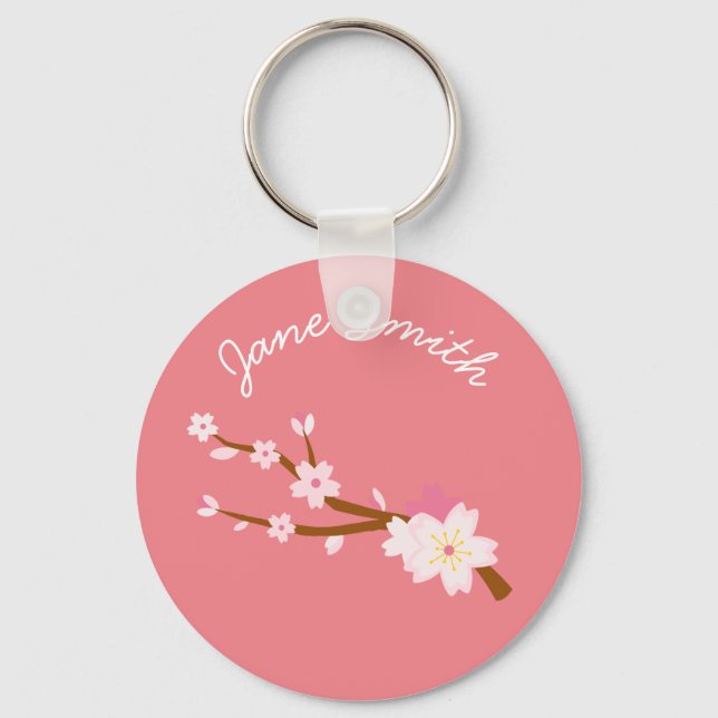 Blush pink Sakura CHerry Blossom Japanese Keychain (Front)