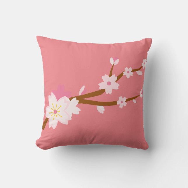 Blush pink Sakura CHerry Blossom Japanese Throw Pillow (Front)
