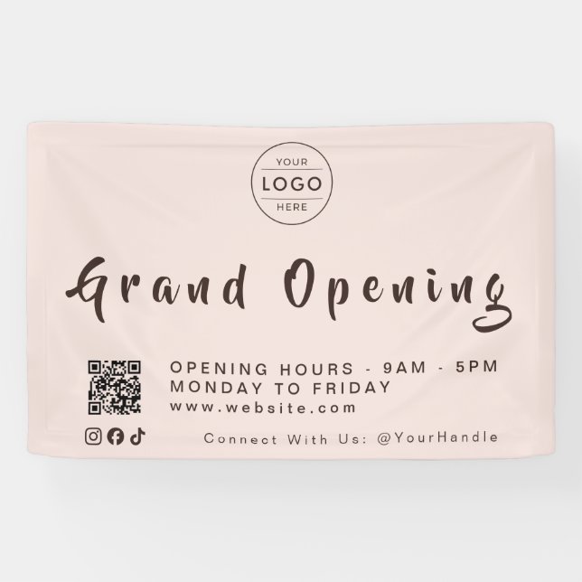 Blush Pink Salon QR Code Logo Lash Nail Boutique Banner (Horizontal)