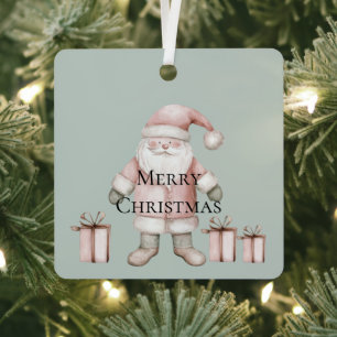 Blush Pink Santa Christmas  Metal Ornament