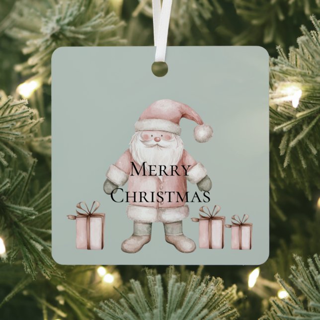 Blush Pink Santa Christmas  Metal Ornament (Insitu)