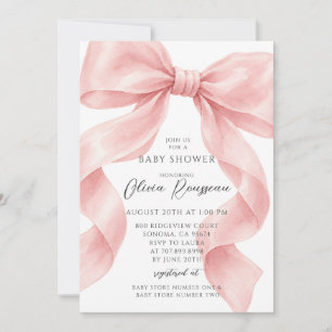 Blush Pink Satin Bow Baby Girl Shower Invitation