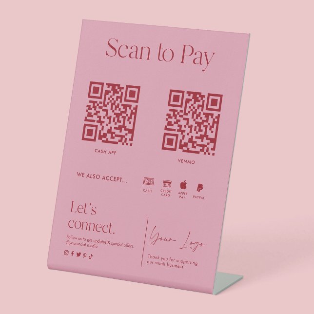 Blush Pink Scan to Pay  Pedestal Sign (Creator Uploaded)