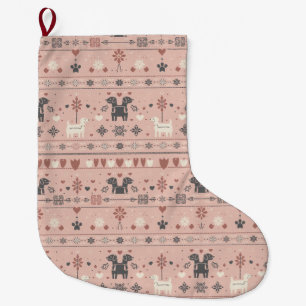 Blush Pink Scandinavian Dog Print – Nordic Minimal Large Christmas Stocking