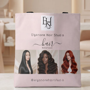 Blush Pink Script 3 Photo Logo QR Hair Extensions Tote Bag