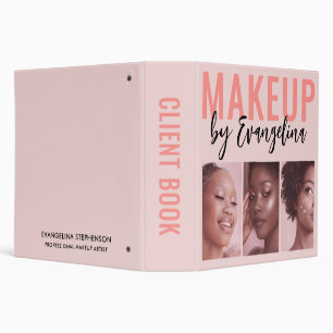 Blush Pink Script 3 Photo Makeup Client Book  Binder