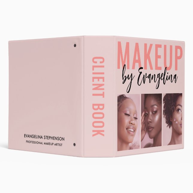 Blush Pink Script 3 Photo Makeup Client Book  Binder (Background)
