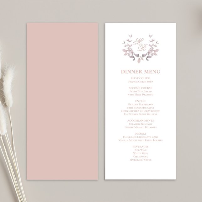 Blush Pink Script Classic Wedding Dinner Menu (Wedding blush pink classic menu template. )
