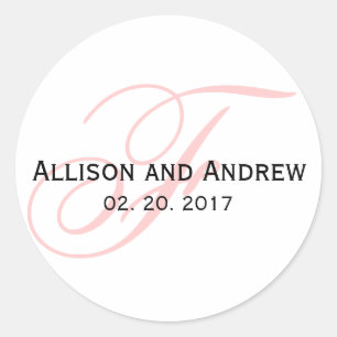Blush Pink Script Initial F Monogram Wedding Classic Round Sticker