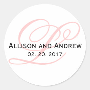 Blush Pink Script Initial L Monogram Wedding Favou Classic Round Sticker