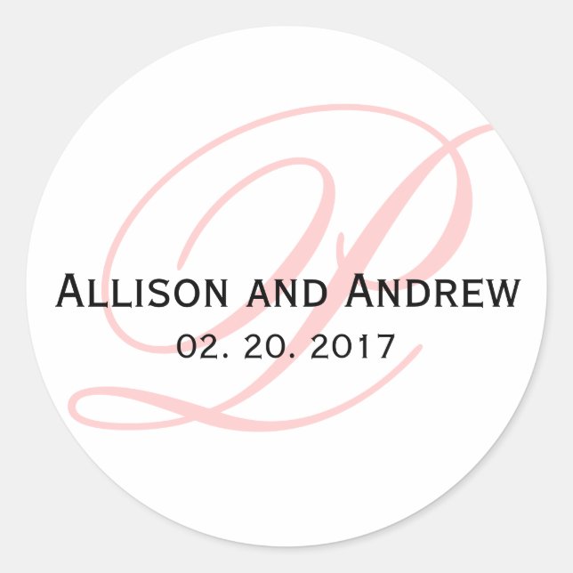Blush Pink Script Initial P Monogram Wedding Favou Classic Round Sticker (Front)
