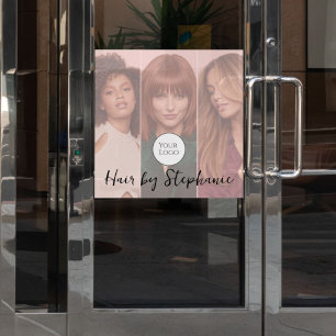 Blush Pink Script Logo 3 Photo Hair Salon Window Cling
