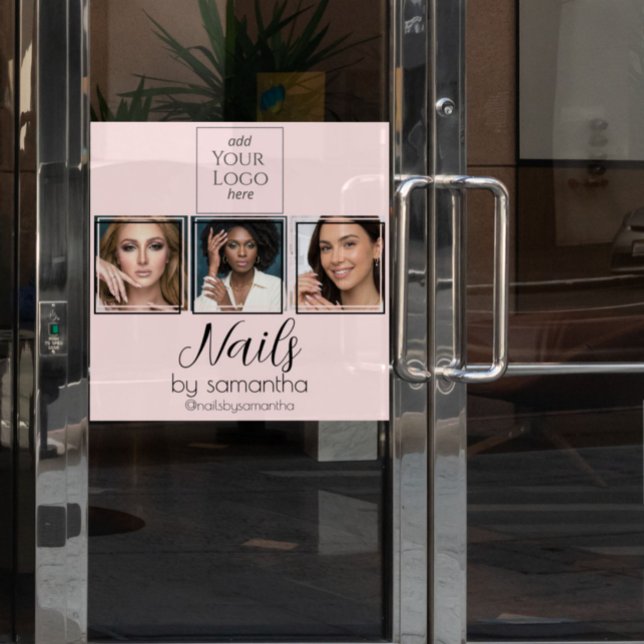 Blush Pink Script Logo 3 Photo Nail Salon Window Cling (Creator Uploaded)