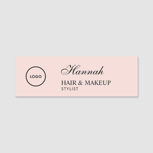 Blush Pink Script Logo Hair Makeup Name Tag (Front)